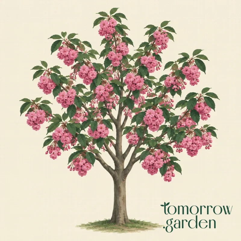Illustration of Japanese flowering cherry 'Kanzan'