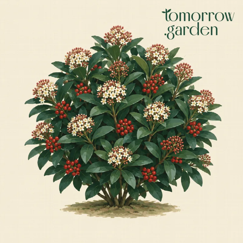 Illustration of Japanese skimmia